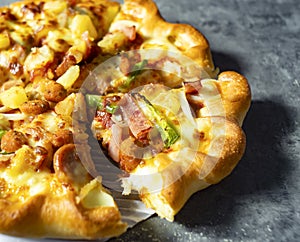 An image close-up selected focus pizza cheese is food the favorite deliciou mix vegetable is fast food for deliver menu