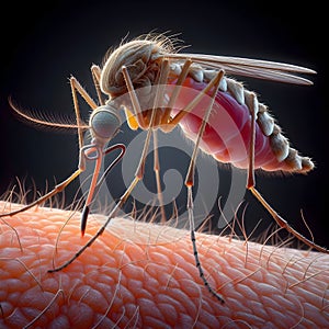 image of the closeup on dengue mosquito suck blood with its proboscis.