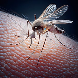 image of the closeup on dengue mosquito suck blood with its proboscis.