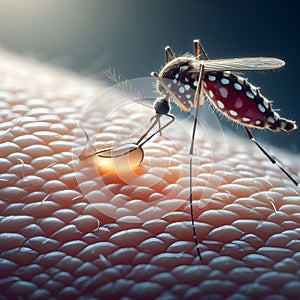 image of the closeup on dengue mosquito suck blood with its proboscis.