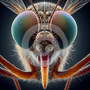 image of the closeup on dengue mosquito suck blood with its proboscis.