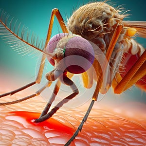 image of the closeup on dengue mosquito suck blood with its proboscis.