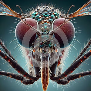 image of the closeup on dengue mosquito suck blood with its proboscis.