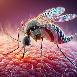 image of the closeup on dengue mosquito suck blood with its proboscis.