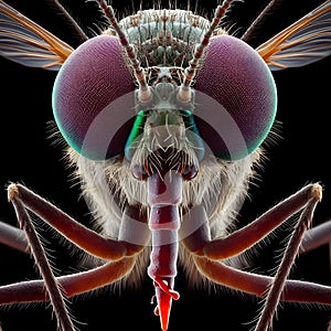 image of the closeup on dengue mosquito suck blood with its proboscis.