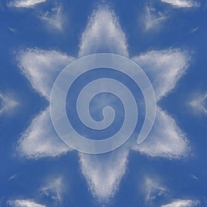 image of a cloud combined with a kaleidoscope vector, which is similar to the shape of a star.