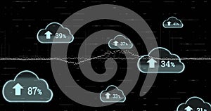 Image of cloud icons and data processing on black background