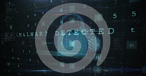 Image of cloud, lock, shield with letters, numbers and symbols over grid pattern