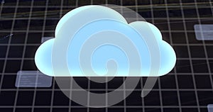 Image of cloud, network of globe on screen icons with binary coding over grid