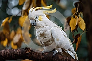 Image of cockatoo bird on a branch on nature background. Birds. Wildlife Animals. Illustration, Generative AI