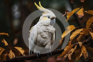 Image of cockatoo bird on a branch on nature background. Birds. Wildlife Animals. Illustration, Generative AI