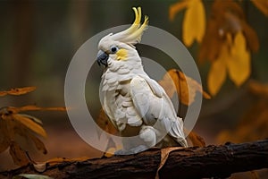 Image of cockatoo bird on a branch on nature background. Birds. Wildlife Animals. Illustration, Generative AI