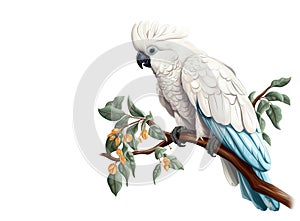 Image of cockatoo on a branch on a white background. Birds. Animals.