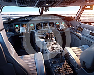 view of the cockpit of a space shuttle inside the flight deck.