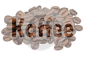 Image with coffee beans and transparent highlighted German word Kaffee