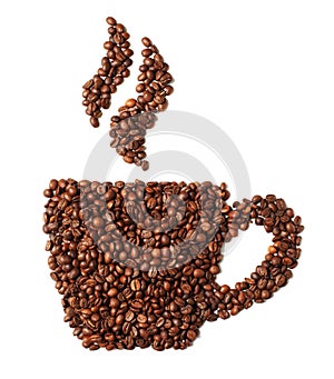 Image of coffee cup made from beans isolated on white