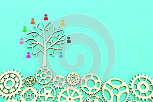 image of cogwheels and tree with people figures. human resources, leadership, management concept