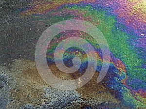 Image of color Gasoline fuel spots on Asphalt Road Background. Ground pollution concept image