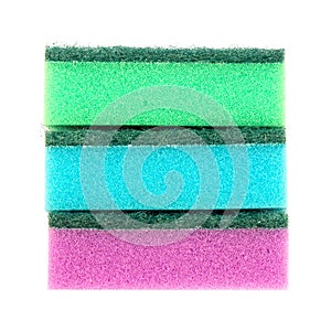 Image of colored sponges isolated close up / cleaners, detergents, household cleaning sponge for cleaning / cleaning sponge with