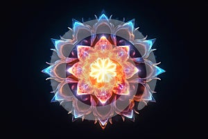 image of colorful glowing fire and ice Mandala . Spiritual generative AI
