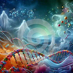image of a colorful macro world of nucleotide of ghosts.