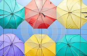 Background of colorful umbrellas photo