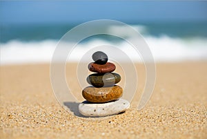 Pebbles arranged on the beach photo