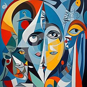 image of the complete new painting in style of Picasso rending in surrealistic world.