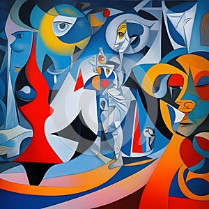 image of the complete new painting in style of Picasso rending in surrealistic world.