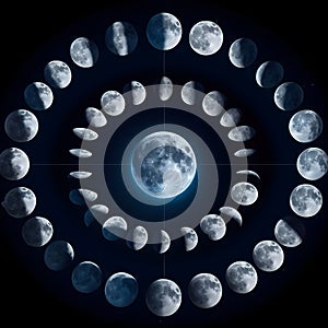 image of a composite photo of the position and phases of the moon over 28 days.