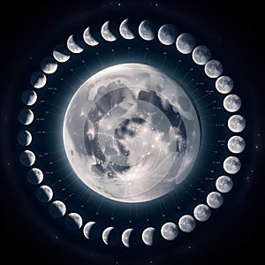 image of a composite photo of the position and phases of the moon over 28 days.