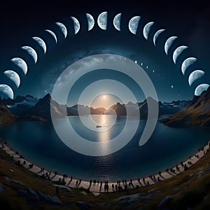 image of a composite photo of the position and phases of the moon over 28 days.