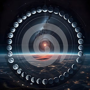 image of a composite photo of the position and phases of the moon over 28 days.