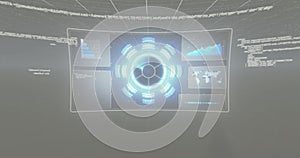 Image of computer data processing over screen on dark background