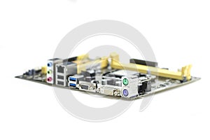 Image of Computer Motherboard on a white background.