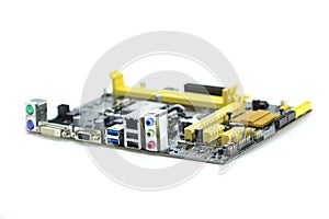 Image of Computer Motherboard on a white background.