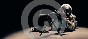 Image of a computer player in a shooting game. ESports concept