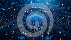 An image of a computer processor with glowing contours and lines.