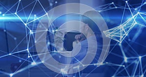 Image of computing data processing over man using computer