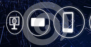 Image of connections and data processing over dark background