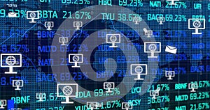 Image of connections and data processing over world map