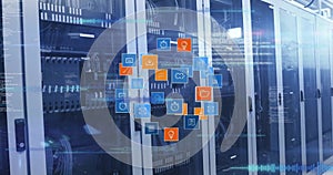 Image of connections and digital data processing over computer servers