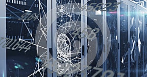 Image of connections, numbers, data processing over computer servers
