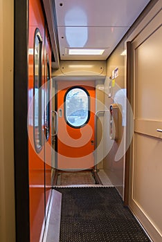 The image of corridor in compartment car