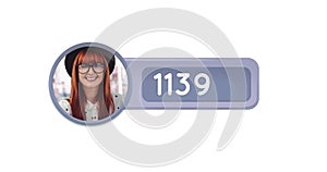 Image of counting numbers and a Caucasian woman with hat and glasses on a white background 4k