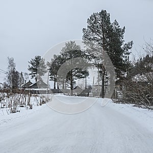 Image of country road in Karelia at winter