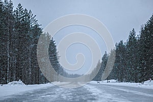 image of country road in Karelia at winter