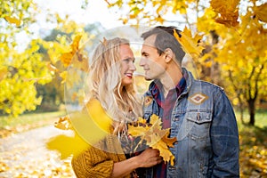 Image of couple in love at autumn forest