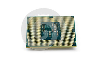 Image of CPU microchip on white isolated background.