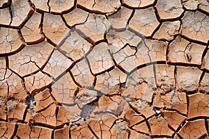 Image of cracked dry land, representing drought and climate change, lack of water and rain. Generative AI